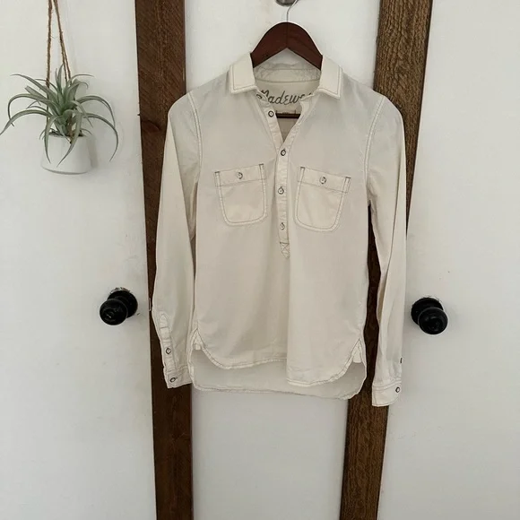 Madewell Denim Shirt Women’s Size XS Long Sleeve Popover Shirt Off-White Western - Picture 9 of 16